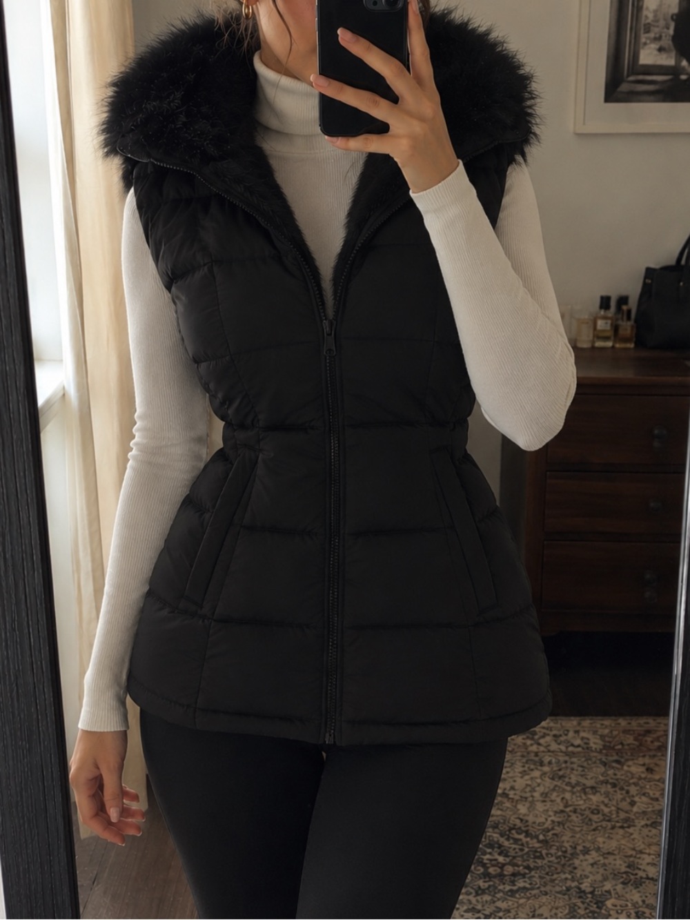 Vintage Moda International Puffer Vest Faux Fur Snow Bunny Ski